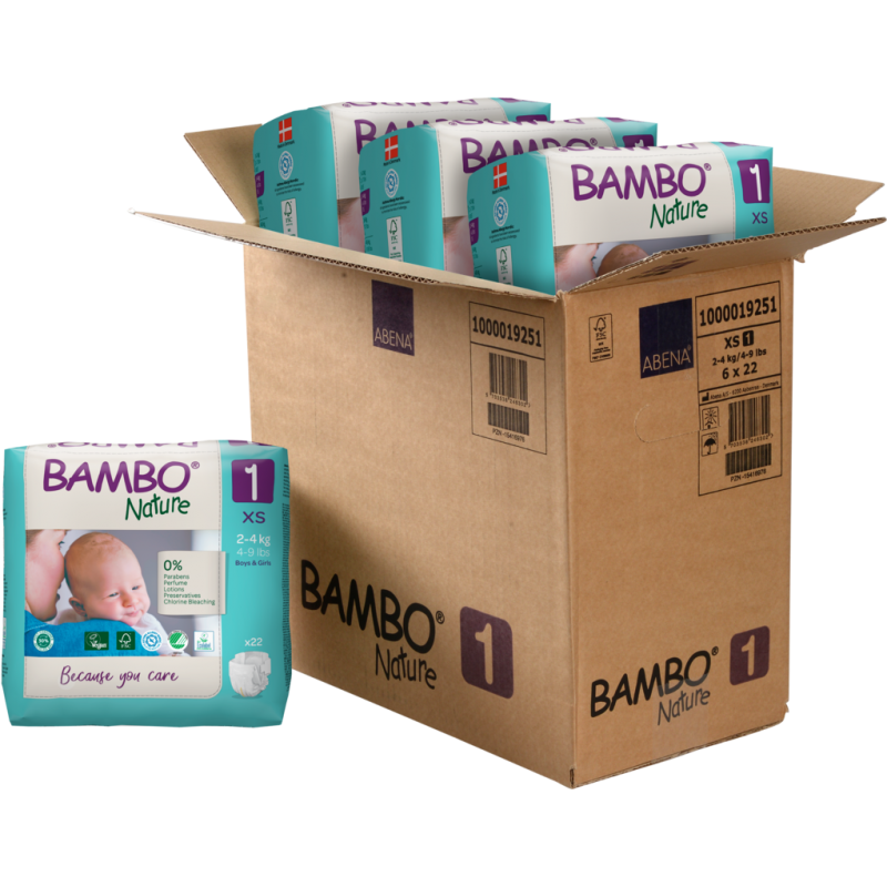 Tã Dán Trẻ Em Cao Cấp Bambo Nature Size 1 – Bao bì xanh, Eco Label, (2-4 kg / 4-9 lbs),22 miếng/gói