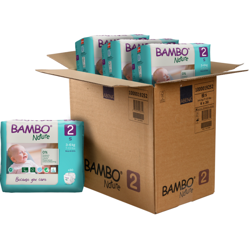 Tã Dán Trẻ Em Cao Cấp Bambo Nature Size 2 – Bao bì xanh, Eco Label, (3-6 kg / 7-13 lbs),30 miếng/gói