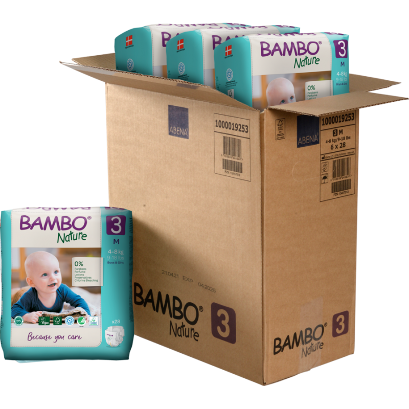 Tã Dán Trẻ Em Cao Cấp Bambo Nature Size 3 – Bao bì xanh, Eco Label, (4-8 kg / 9-18 lbs),28 miếng/gói