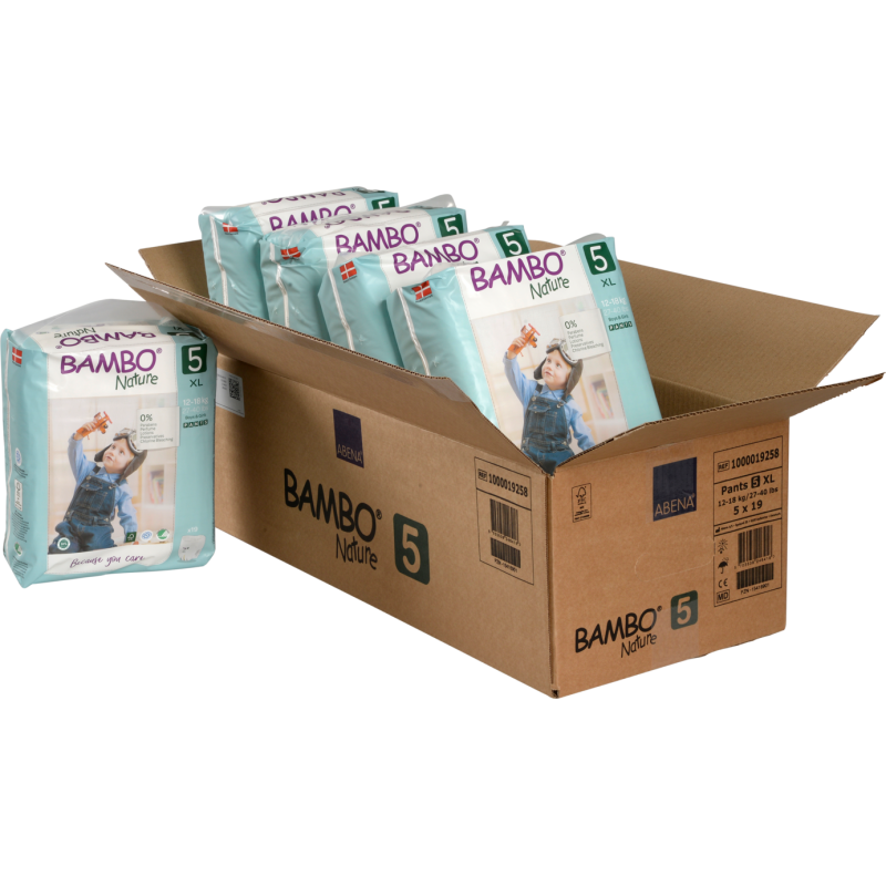 Tã Quần Trẻ Em Cao Cấp Bambo Nature Size 5 – Bao bì xanh, Eco Label, (11-17 kg / 24-37 lbs),19 miếng/gói