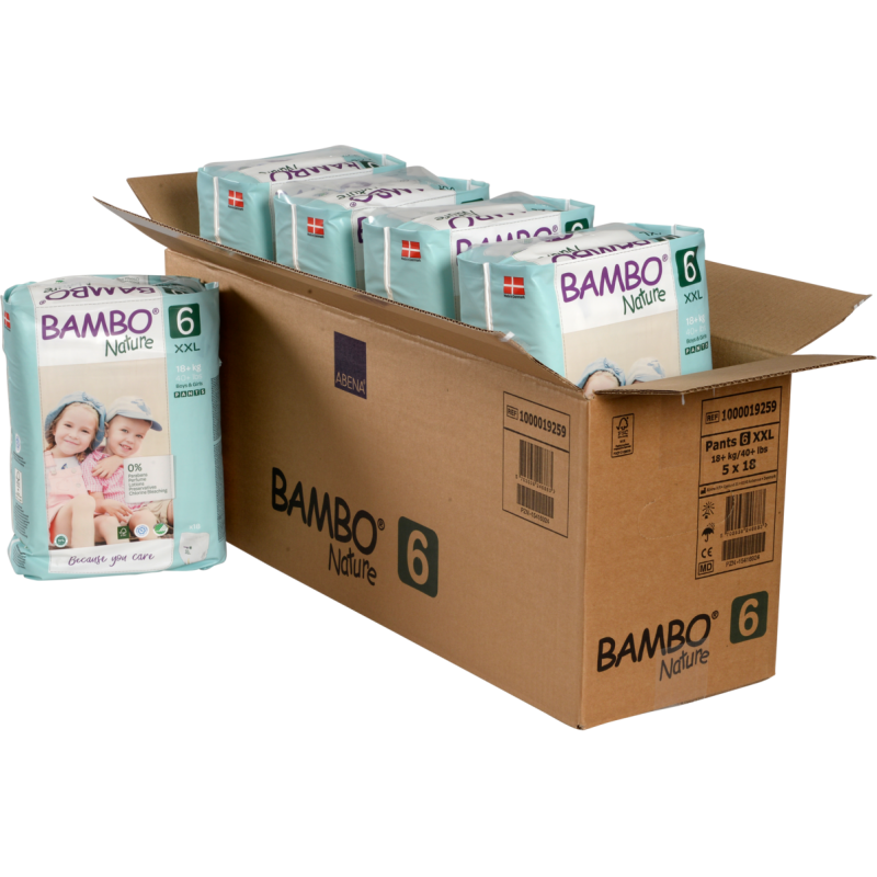 Tã Quần Trẻ Em Cao Cấp Bambo Nature Size 6 – Bao bì xanh, Eco Label, (15+ kg / 33+ lbs),18 miếng/gói