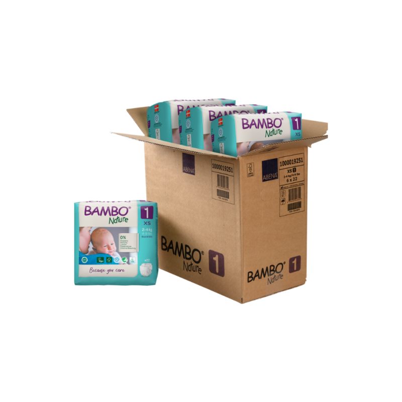 Tã Dán Trẻ Em Hữu Cơ Cao Cấp Bambo Nature Size 1, (2-4 kg / 4-9 lbs),22 miếng/gói