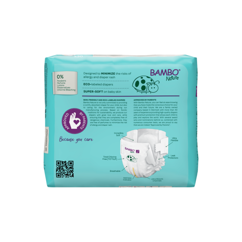 Tã Dán Trẻ Em Hữu Cơ Cao Cấp Bambo Nature Size 2, (3-6 kg / 7-13 lbs),30 miếng/gói