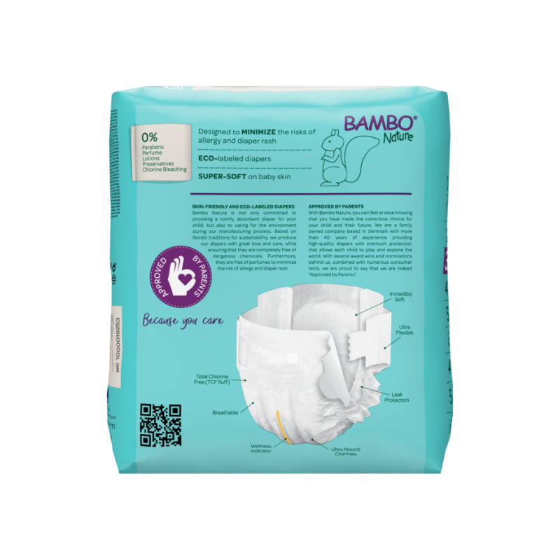 Tã Dán Trẻ Em Hữu Cơ Cao Cấp Bambo Nature Size 3, (4-8 kg / 9-18 lbs),28 miếng/gói