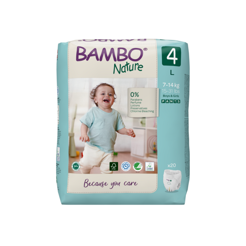 Tã Quần Trẻ Em Hữu Cơ Cao Cấp Bambo Nature Size 4, (7-12 kg / 15-26 lbs),20 miếng/gói