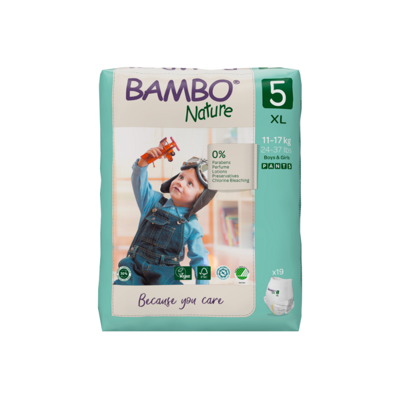 Tã Quần Trẻ Em Hữu Cơ Cao Cấp Bambo Nature Size 5, (11-17 kg / 24-37 lbs),19 miếng/gói