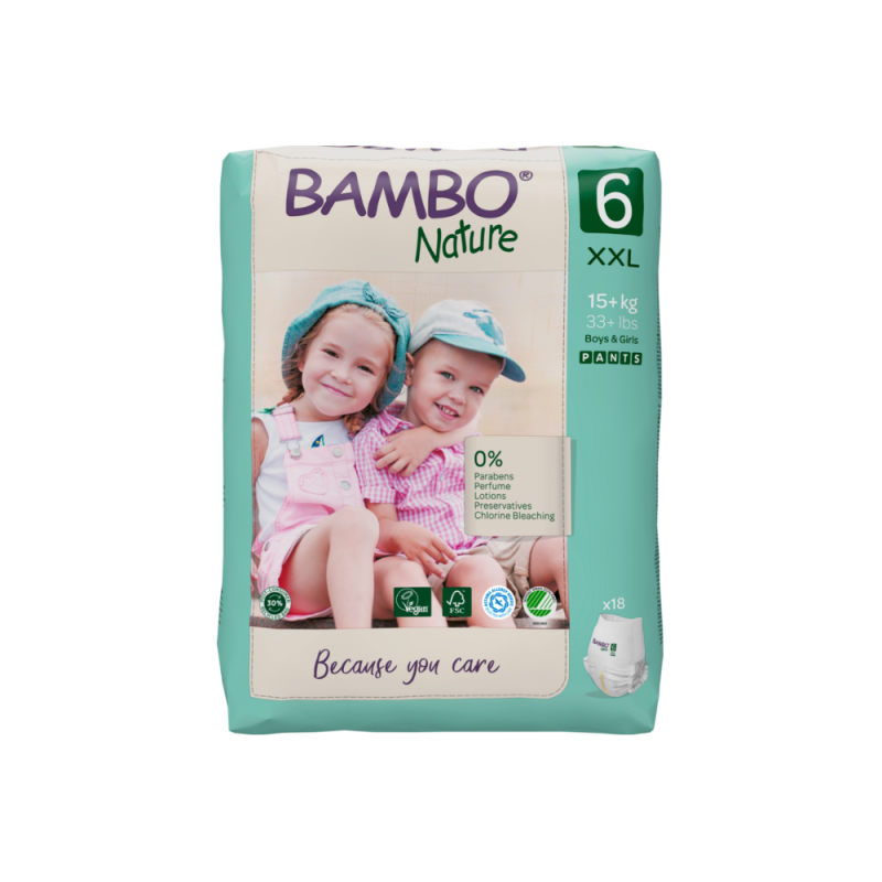 Tã Quần Trẻ Em Hữu Cơ Cao Cấp Bambo Nature Size 6, (15+ kg / 33+ lbs),18 miếng/gói