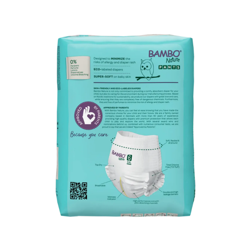 Tã Quần Trẻ Em Hữu Cơ Cao Cấp Bambo Nature Size 6, (15+ kg / 33+ lbs),18 miếng/gói